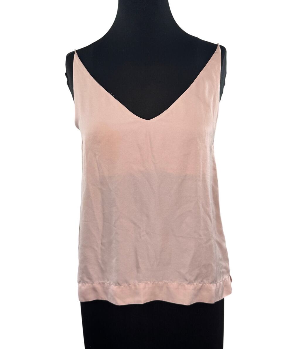 Grana Pink Blush Cami Top Chinese Silk Deep V-Neck Casual Pullover Small S FLAW